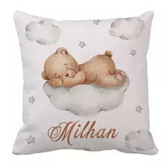 Imagem do LVYZIHO-Conjunto de cama personalizado berço para o chuveiro do bebê, urso adormecido, nome personalizado, lua, nuvem, estrelas, menino e menina