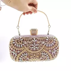 Embreagem noite diamante para mulheres, mini bolsa dourada, bolsa de ombro corrente, pequena oca flores de cristal, bolsa para festa de casamento - loja online