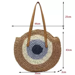 Bolsa de ombro redonda de palha de verão, bolsa de mão feminina de grande capacidade, artesanal, bolsas de praia de vime da moda, bolsa de mão, férias - loja online