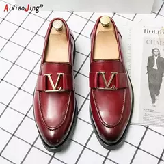 Imagem do Calçado de couro masculino, mocassins empresariais, sapatos de fivela casuais, tendência, marca de luxo, novo designer