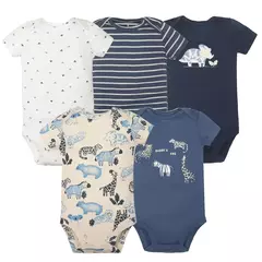 Imagem do Bodysuits de mangas curtas para bebês meninos e meninas, 100% algodão, macacão recém-nascido, roupas infantis, 6-24 meses, 5 pçs/lote