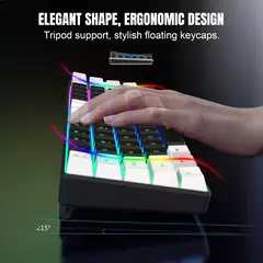 Teclado para jogos com fio USB, 68 teclas, 20 RGB Backlight, Keycaps preto e branco, Windows Laptops, Computador na internet