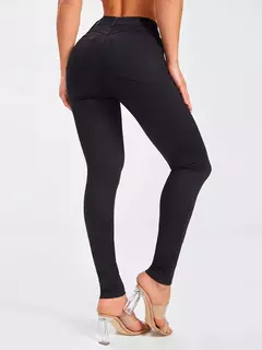 Jeans skinny monocromático para mulheres, alta elasticidade, calça jeans longa e elegante, roupa essencial diária, calça básica