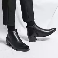 Salto alto de couro genuíno masculino, sapato de zíper lateral, botas masculinas elegantes, moda casual, alta qualidade - comprar online