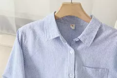 Imagem do Camisa Oxford feminina casual de algodão, blusa e tops para senhora, camisas listradas brancas e azuis, roupa de boa qualidade, nova, outono 2022