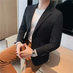 Imagem do Ternos e blazers brancos masculinos, roupas estilo coreano, casacos com seios simples, jaquetas, jaqueta de waffle masculina, roupas