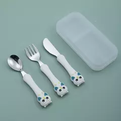 Talheres portáteis de aço inoxidável para crianças, Spoon Forks Box Utensílios de alimentação do bebê Conjunto de talheres para bebês, 3pcs - loja online