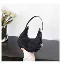 Bolsas transversais de couro PU de diamantes corrente para mulheres monocromáticas bolsas de ombro de verão femininas - comprar online