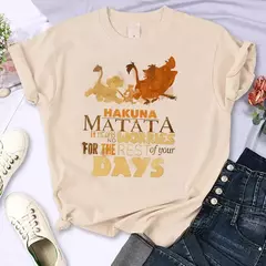 Imagem do T-shirt do Rei Leão Disney para mulheres, top Kawaii engraçado, camiseta Harajuku, roupas femininas, Hakuna Matata, anos 90