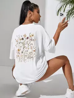 Lindos clusters de flores femininos estampa camisetas de algodão, tops casuais respiráveis macios de manga curta, roupas de rua soltas e confortáveis - Wolf Magazine