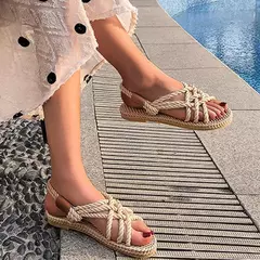 Sandálias de corda trançada feminina, estilo casual tradicional, criatividade simples, sapatos de verão - comprar online