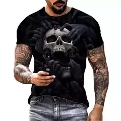 Imagem do Camiseta de crânio extragrande manga curta masculina, streetwear de hip-hop, blusa casual, camiseta Harajuku, Y2k, roupa gola O, tendência