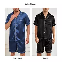 Conjunto de pijama de cetim masculino manga curta, pijamas para homem, camisa de botões, calções de cintura elástica, roupa de casa, 2 peças, verão - comprar online