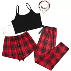 Conjunto de pijama casual feminino, shorts e calças suspensas, laço para casa, moda, atacado, 3 peças na internet