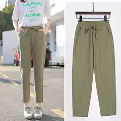 Calça feminina harém de linho algodão, elástico sólido na cintura, cores doces, calça casual feminina, primavera, verão - Wolf Magazine