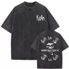 Camisetas com estampa de esqueleto masculinas, banda de rock vintage lavada, Korn caindo longe de mim, camiseta gótica, camiseta masculina extragrande, moda na internet