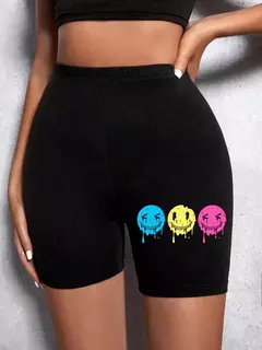 Meia-calça curta feminina casual fitness, amor engraçado, estampas gráficas de rosto sorridente, leggings elásticas altas, roupas esportivas femininas finas e macias - Wolf Magazine