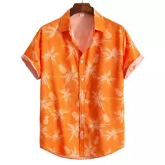 Camisa havaiana estampada geométrica masculina, blusa de praia de peito único, tops de manga curta, roupa de feriado masculina, moda flor, 2023 - comprar online