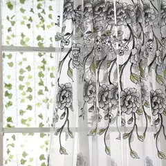 Peony Tule Cortinas para Porta e Janela da Cozinha, Jacquard Sheer Voile, Cortinas de Fios, Sala e Quarto, 100x200cm, Y, 1PC - Wolf Magazine