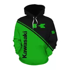 Capuz de manga comprida masculino, capuz de ciclismo Kawasaki motocicleta esportiva, camisa casual adulto entusiasta de motocicletas, 3D - Wolf Magazine