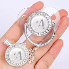 Clipe de chupeta personalizado bebê titular chupetas de luxo recém-nascido prata Bling mordedor de silicone transparente infantil livre de BPA - Wolf Magazine