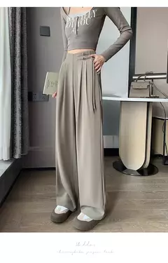 Calça cheia de pernas largas feminina, cintura alta, terno de botões, elegante, minimalismo, reta, calça larga, feminina, primavera, verão, novo, 2022 na internet