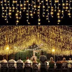 Outdoor LED Solar Light String para decoração de Natal, fada cortina, paisagem luzes, festa de jardim, 8 modos