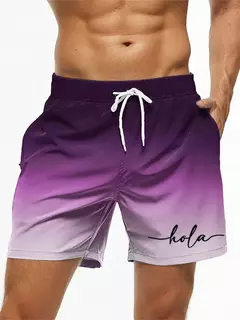 Calção estampada com letra masculina, cintura elástica, holográfica 3D, gradiente, respirável, troncos de natação, moda verão