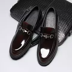 Sapato masculino vestido de fivela de rua, mocassins de couro genuíno, sapatos casuais luxuosos, sapato elegante bom ponto afiado, alta qualidade - loja online