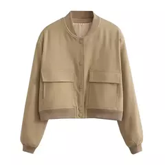 TRAF-Jaqueta bomber feminina de manga comprida com bolsos, casacos vintage, botão frontal, casacos casuais femininos, tops chiques, moda - comprar online