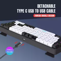 Imagem do Teclado para jogos com fio USB, 68 teclas, 20 RGB Backlight, Keycaps preto e branco, Windows Laptops, Computador