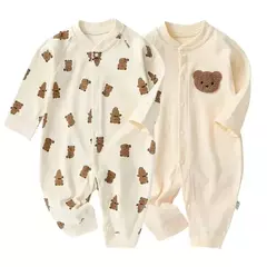 Urso dos desenhos animados impresso macacão para bebê recém-nascido, Onesie, macacão coreano, roupa infantil, roupas de meninos e meninas, 1 pc, outono na internet