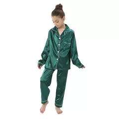 Conjunto de pijamas de botão infantil, pijamas de seda para meninas, pijamas infantis de Natal, criança, pijamas cetim bebê, espreguiçadeira