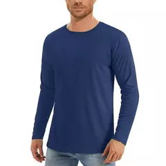 Camiseta com protetor solar UV masculina, manga comprida, gola redonda, caminhada ao ar livre, pesca, tops de secagem rápida, cor sólida, UPF50 + - comprar online