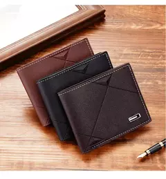 Carteira de couro sintético curta bifold masculina, titular do cartão de identificação de crédito bolsa billfold, Business Slim Clutch, monocromática - comprar online