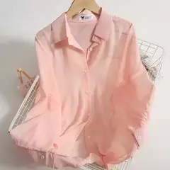 Chiffon camisa fina para as mulheres, blusa solta, single-breasted, cor sólida, moda coreana, tamanho grande, novo, verão