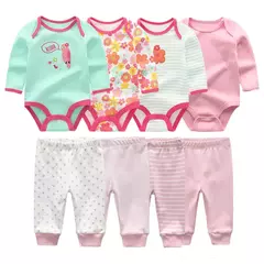 Conjunto de calças e bodysuits de algodão de manga comprida para meninos e meninas, roupas unissex para primavera e outono, 8 peças por lote - comprar online