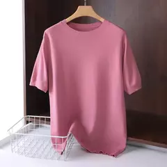 Superfino Merino lã camiseta masculina, malha, O-pescoço, respirável, fino Cashmer, manga curta Tee, cor sólida Tops na internet