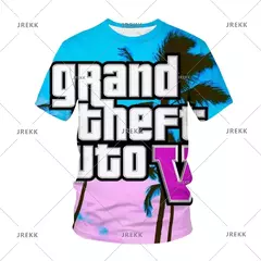 Camisetas gráficas Grand Theft Auto VI masculinas, Boy Streetwear, Tops masculinos casuais, Roupas impressas 3D do jogo GTA 6, Novos jogos