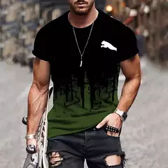 T-shirt estampada em gradiente masculino, camisa de manga curta, roupa casual ao ar livre, tamanho grande, moda street, 2024