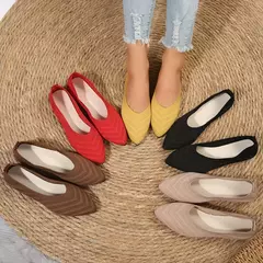 Sapatos baixos de dedo apontado para mulheres, Cor sólida, Sapatos de malha, Mocassins casuais, Sapatilhas respiráveis - comprar online