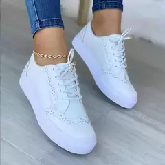 Tênis liso casual feminino, versátil com renda, tênis de caminhada, tamanho grande, moda primavera, novo, 2024