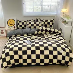 Imagem do Conjunto de cama estilo xadrez, capa de edredom para pele, lençol fronha, roupa de cama de casa, solteiro, completo, queen, king size