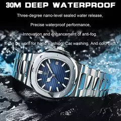 Poedagar relógio de luxo negócios à prova dwaterproof água masculino relógio luminoso data aço inoxidável quadrado quartzo relógio masculino reloj hombre 2024 novo - loja online