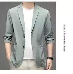 Imagem do Blazer casual fino de seda gelo masculino, roupa masculina, manga comprida, tamanho grande, blazers sólidos finos, protetor solar, moda verão, primavera