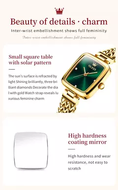 OLEVS Originais Mulheres Relógios De Luxo Elegante Quartz Relógio De Pulso De Aço Inoxidável Gold Square Quartz Watch Set Presente para Menina 9948 - loja online