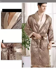 Kimono de cetim dourado roupão de banho masculino, roupão de seda, vestido longo, camisola geométrica do lounge, roupa de dormir plus size XL, 4XL, 5XL - comprar online