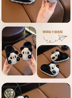 Imagem do Chinelos panda de pelúcia fofos para crianças, chinelo de algodão para menino e menina, sapato infantil, interior, casa, inverno