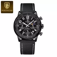 POEDAGAR-Relógio desportivo militar de luxo masculino, cronógrafo luminoso impermeável, relógios masculinos, quartzo, nylon, couro, data na internet