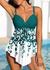 Mulheres Draped Folha Imprimir Biquíni Set, Ladies' Tankini Swimwear, Saia de Natação, Beachwear, S-6XL, 2 Pcs